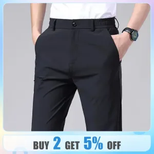 2023 Summer Casual Pants Men Thin Business Stretch Slim Elastic Waist Jogger Korean Classic Thin Black Gray Blue Trousers Male