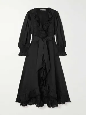 Belted ruffled midi dress