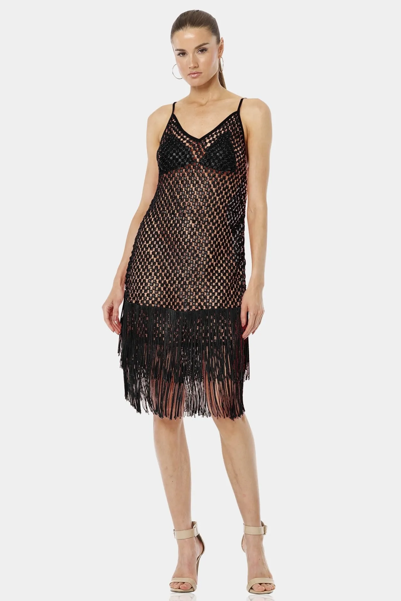 Black Dress With Fringed Hemline