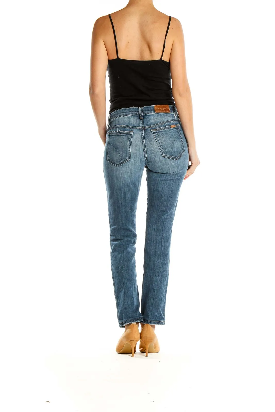 Blue Distressed Straight Leg Jeans