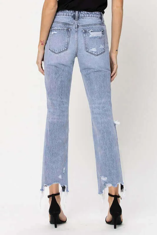 Blue Melody 90's Super High Rise Straight Crop Distressed Jeans