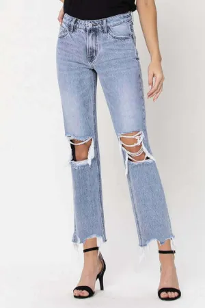 Blue Melody 90's Super High Rise Straight Crop Distressed Jeans