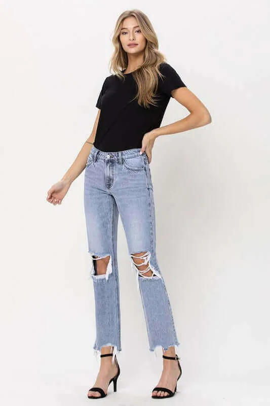 Blue Melody 90's Super High Rise Straight Crop Distressed Jeans
