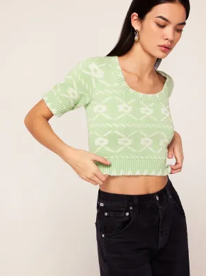 Dora Pistachio Floral Cropped Sweater