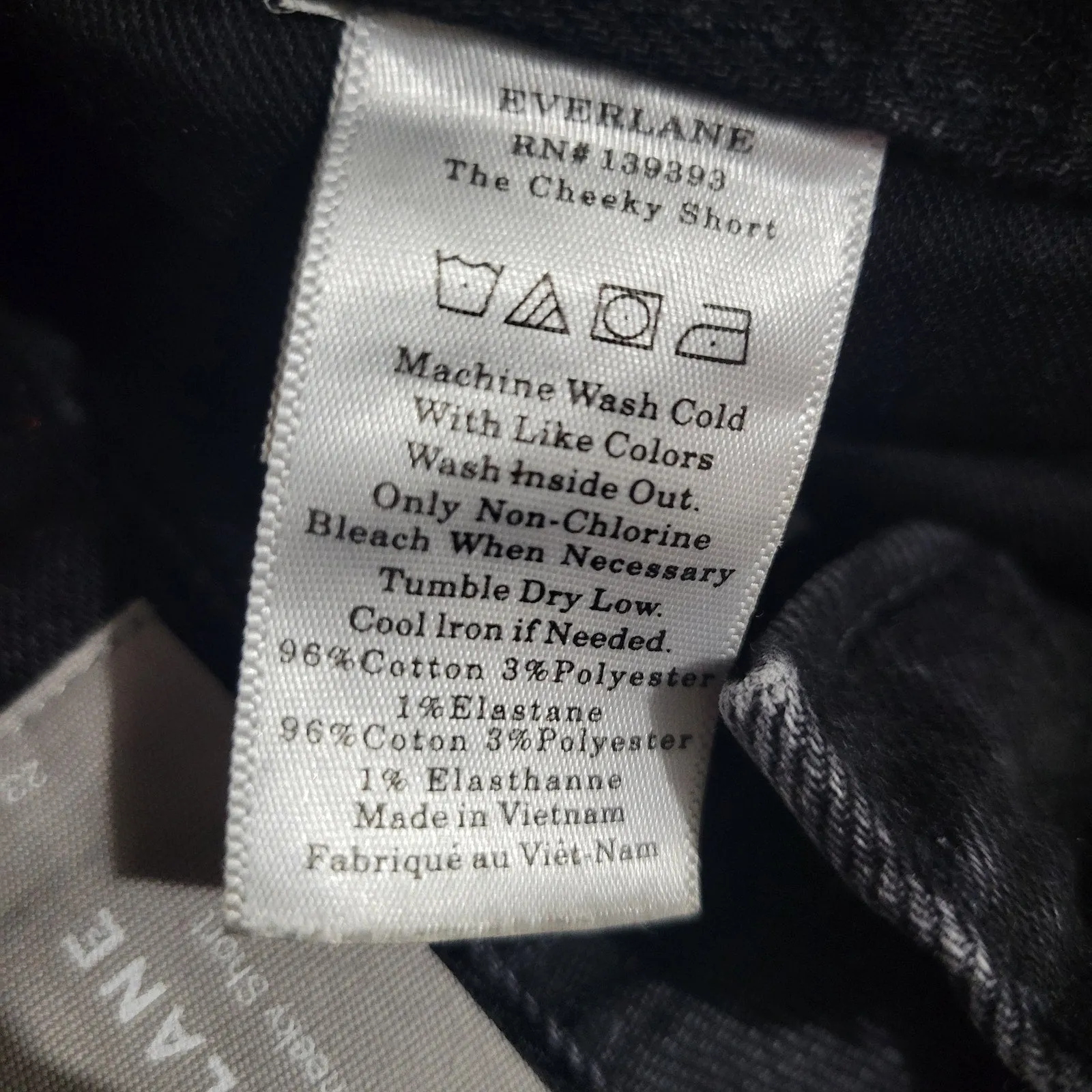 Everlane Cheeky Shorts Black Denim Jean Distressed Frayed Button Fly Low Stretch High Rise Size 23
