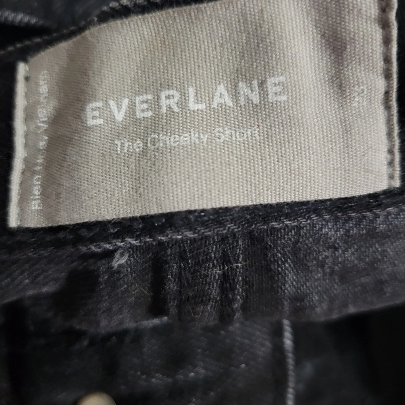 Everlane Cheeky Shorts Black Denim Jean Distressed Frayed Button Fly Low Stretch High Rise Size 23