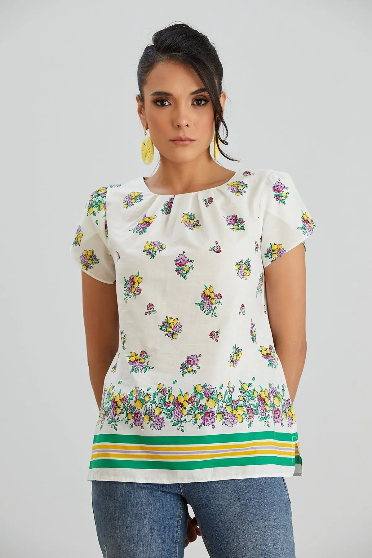 Floral White Button-Back Summer Top