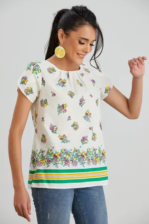 Floral White Button-Back Summer Top