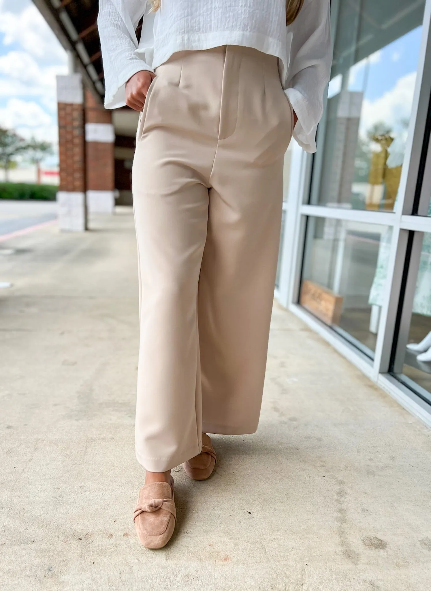 I Mean Business Taupe Wide Leg Trousers with Pockets