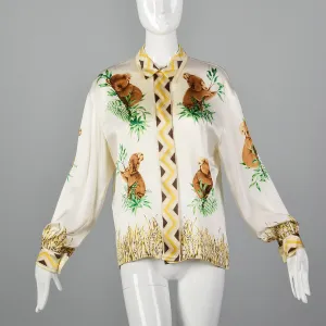 Large Escada 1980s Silk Koala Print Blouse