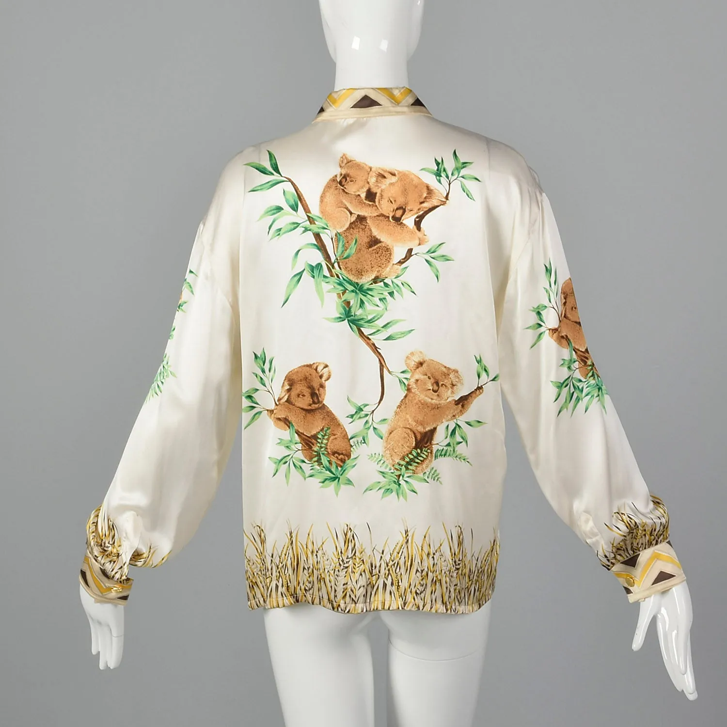 Large Escada 1980s Silk Koala Print Blouse