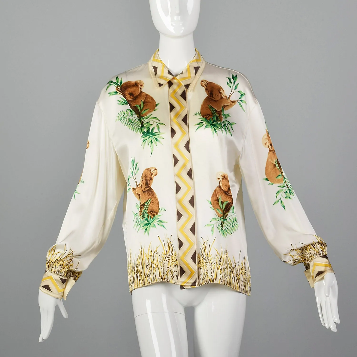 Large Escada 1980s Silk Koala Print Blouse