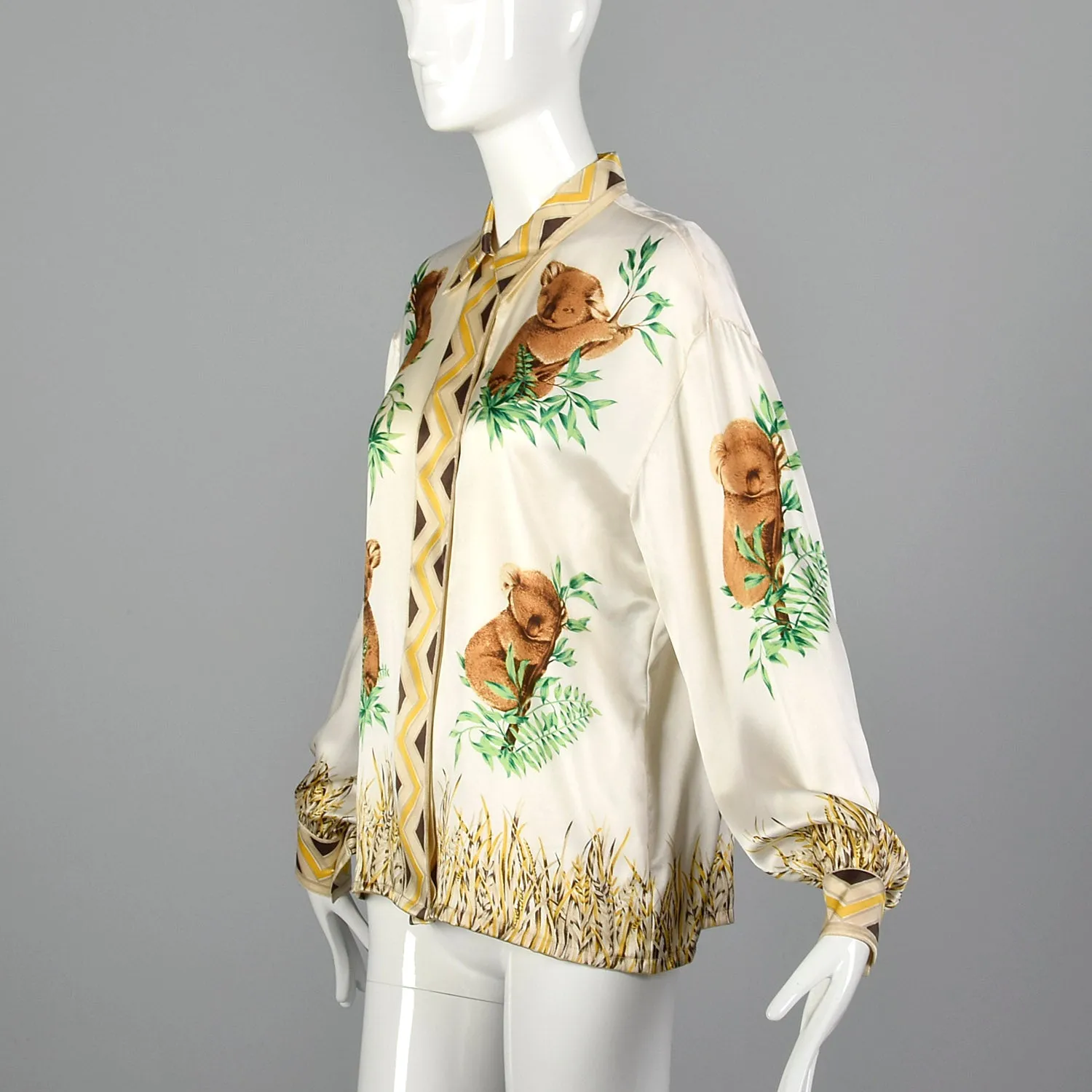 Large Escada 1980s Silk Koala Print Blouse