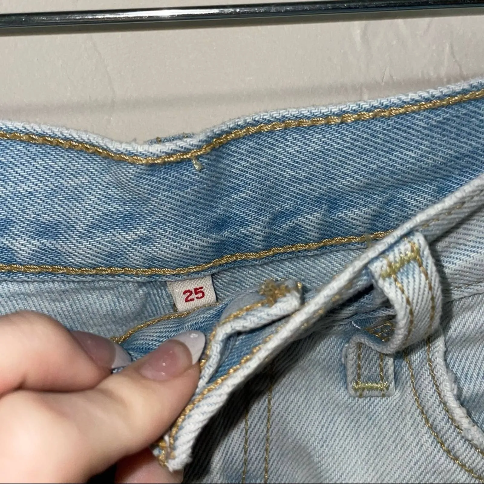 Levi’s Wedgie Fit Light Wash Distressed High Rise Shorts (25)