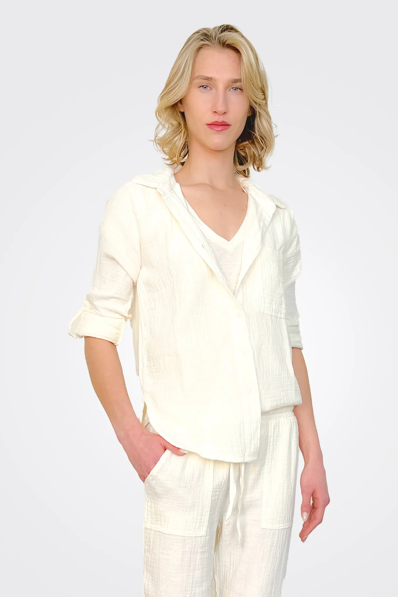 Long Sleeve Button Down Shirt - Macadamia