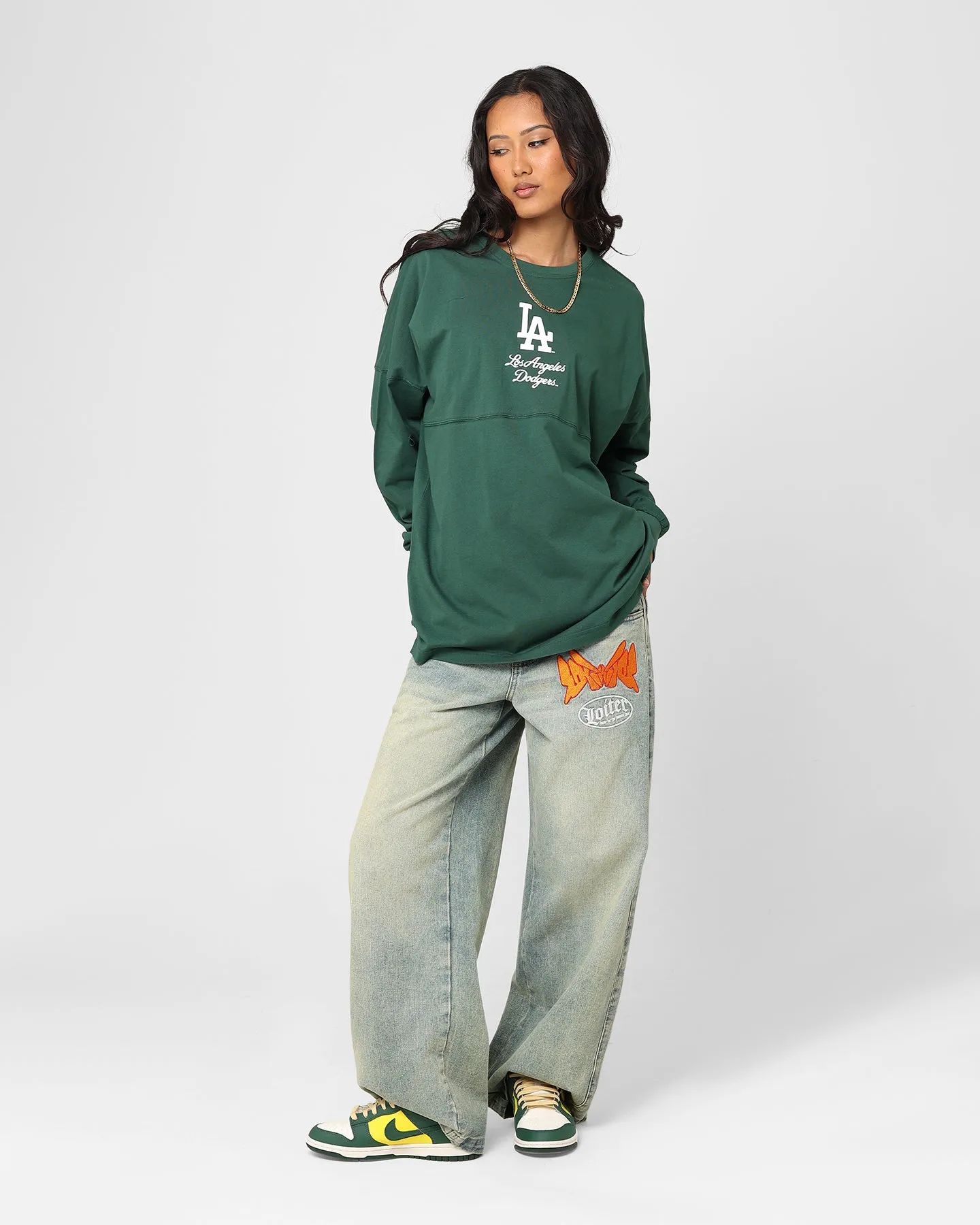 Majestic Athletic Women's Los Angeles Dodgers Animal Oversized Hiri Long Sleeve T-Shirt Dark Cedar