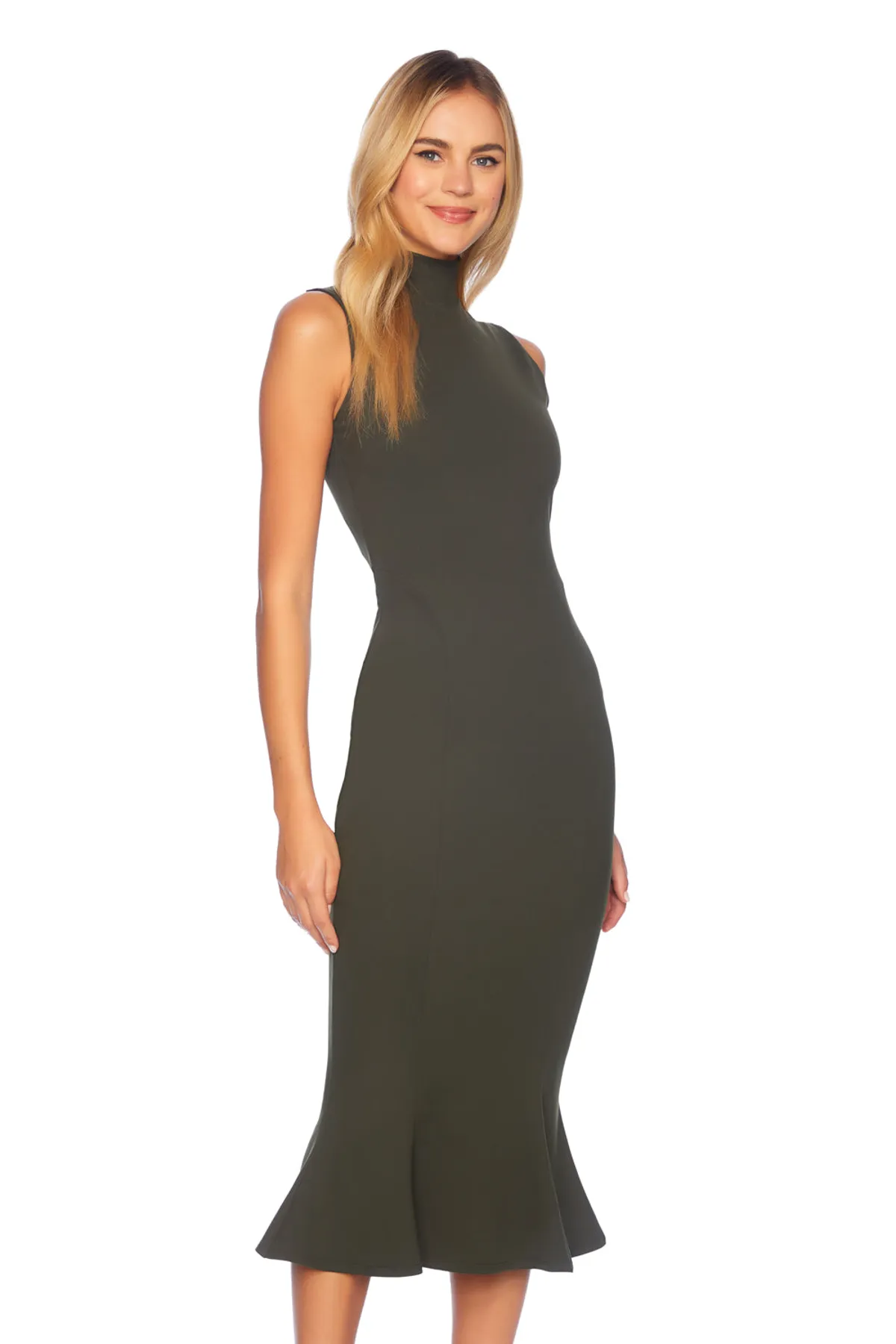 Mock Neck Sleeveless Trumpet Midi Dress