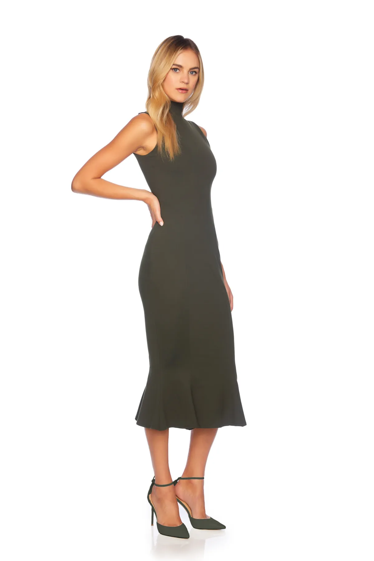 Mock Neck Sleeveless Trumpet Midi Dress
