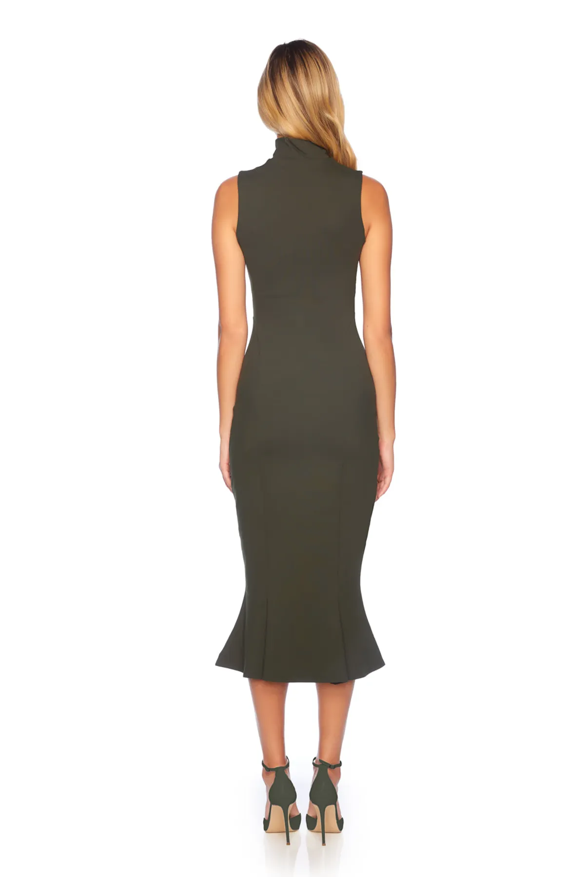 Mock Neck Sleeveless Trumpet Midi Dress
