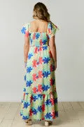 Multicolor Floral Print Smocked Maxi Dress