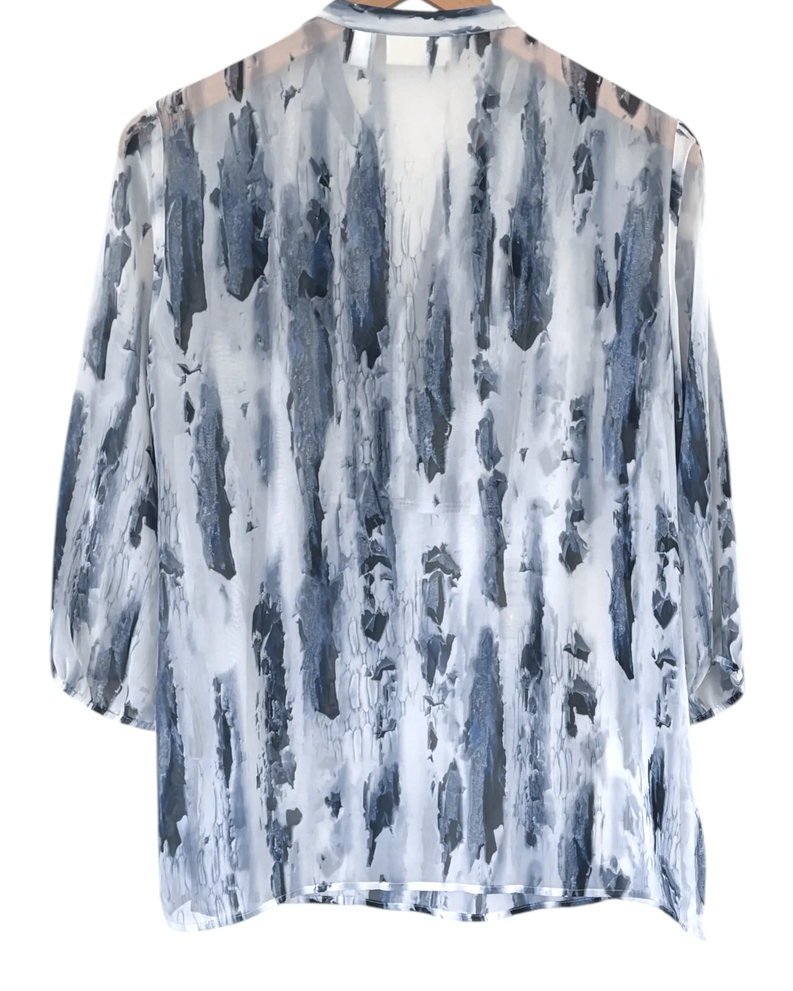 Soft Summer Watercolor Print Sheer Split-Neck Blouse