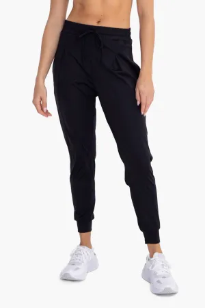 Solid Pleated Front Joggers: BLACK