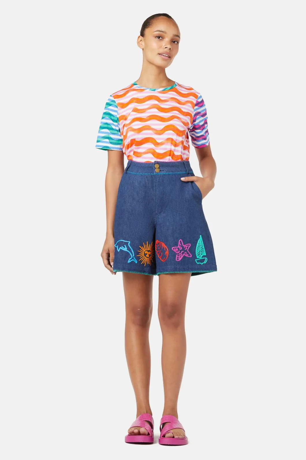 Taking Time Embroidered Denim Short