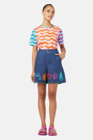 Taking Time Embroidered Denim Short