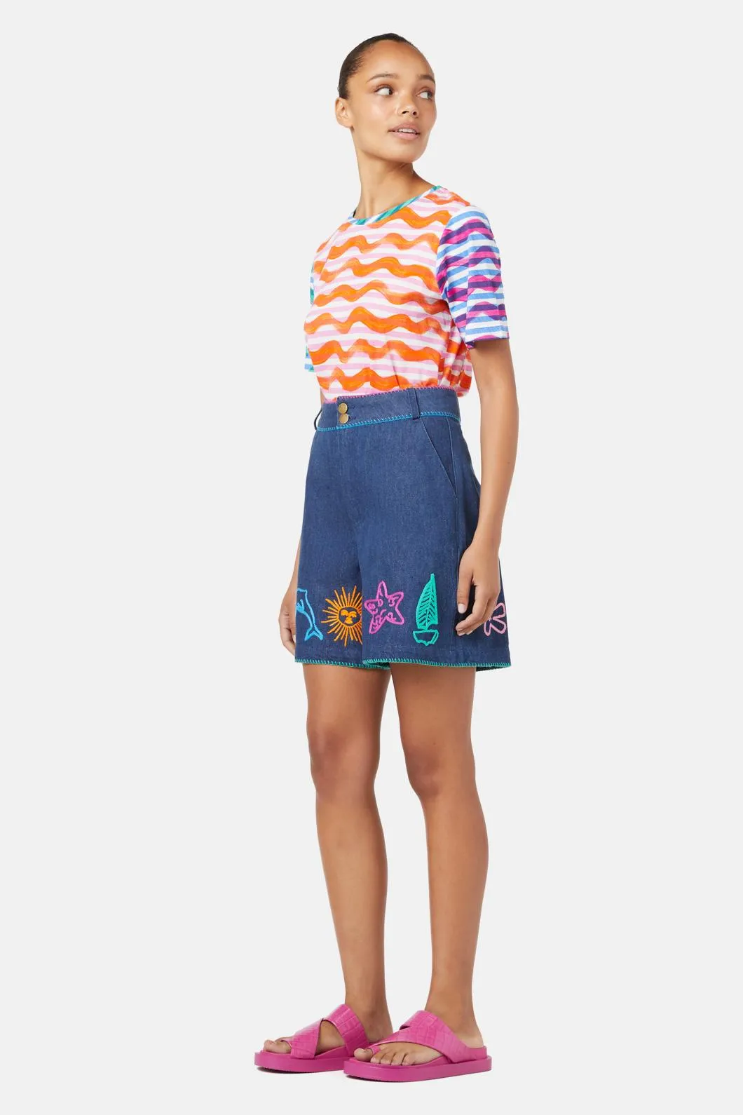 Taking Time Embroidered Denim Short