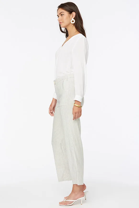 Wide Leg Ankle Trouser Striped Stretch Linen | Slubby Stripe