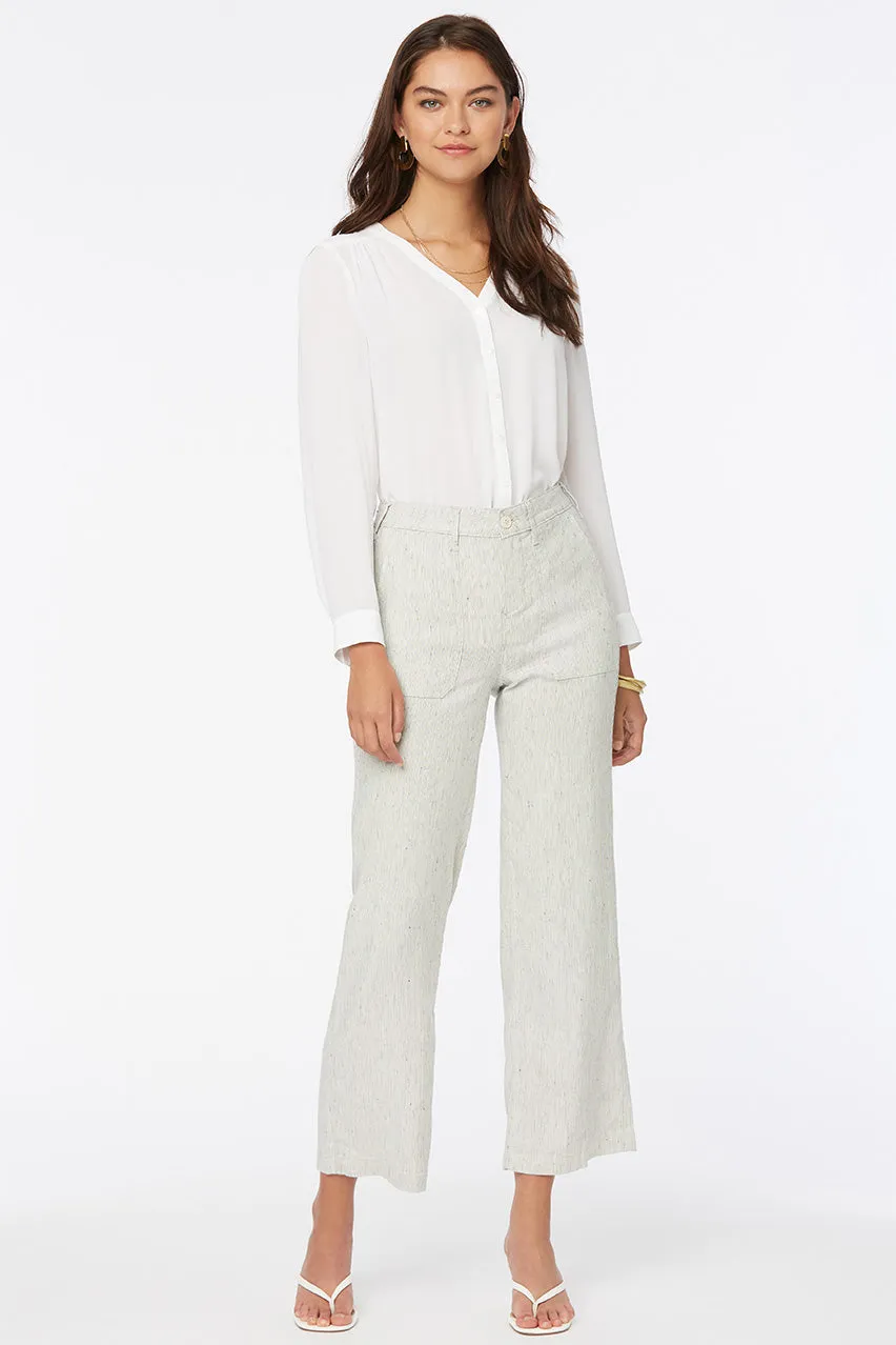 Wide Leg Ankle Trouser Striped Stretch Linen | Slubby Stripe