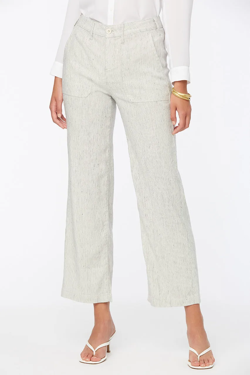 Wide Leg Ankle Trouser Striped Stretch Linen | Slubby Stripe