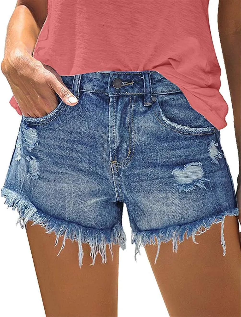 Woman Contemporary Mid Rise Denim Shorts