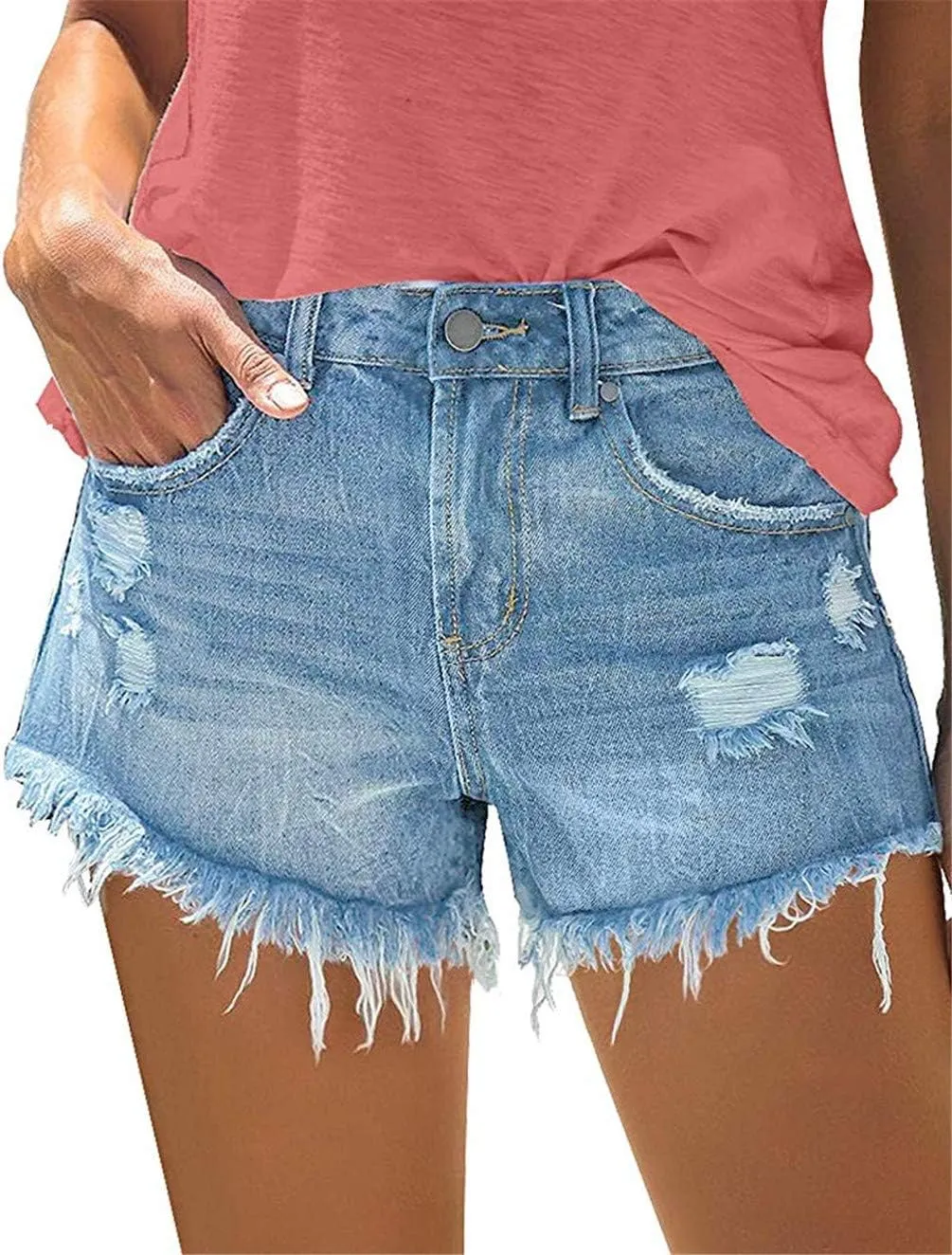 Woman Contemporary Mid Rise Denim Shorts