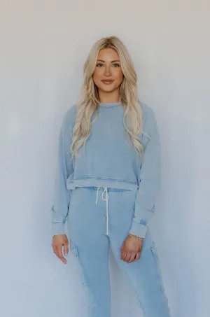 Z Supply Crop Out Knit Denim Sweatshirt